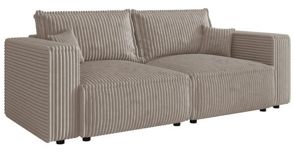 SCHLAFSOFA Cord Beige  inkl. Zierkissen, Bettkasten, Schlaffunktion  - Beige/Schwarz, MODERN, Kunststoff/Textil (250/68/104cm) - Xora