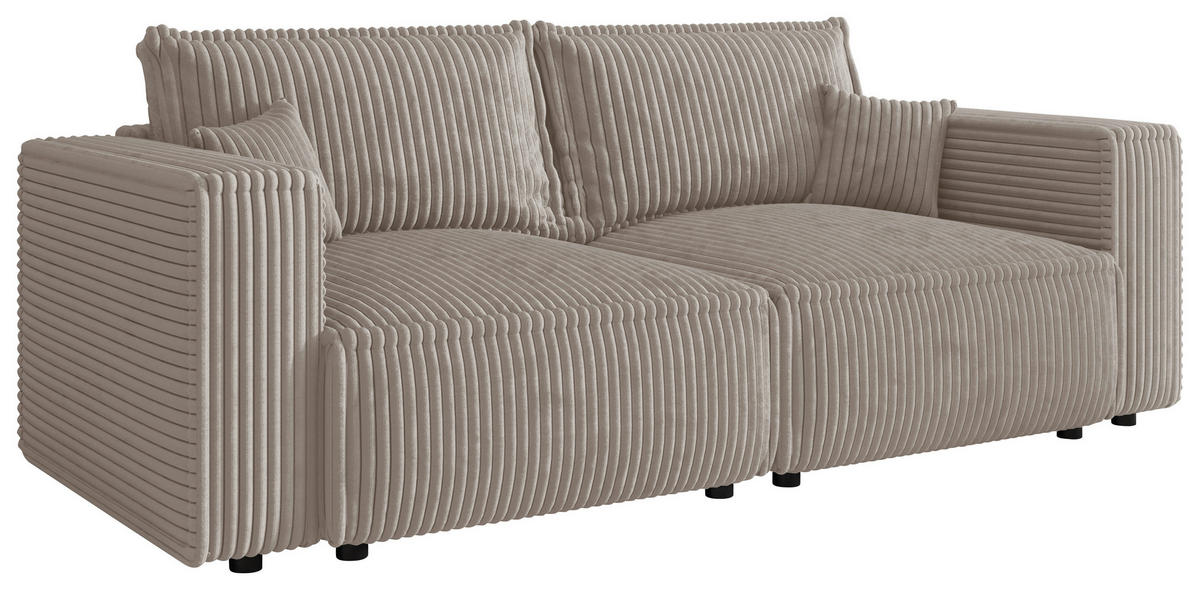 SCHLAFSOFA Cord Beige  inkl. Zierkissen, Bettkasten, Schlaffunktion  - Beige/Schwarz, MODERN, Kunststoff/Textil (250/68/104cm) - Xora