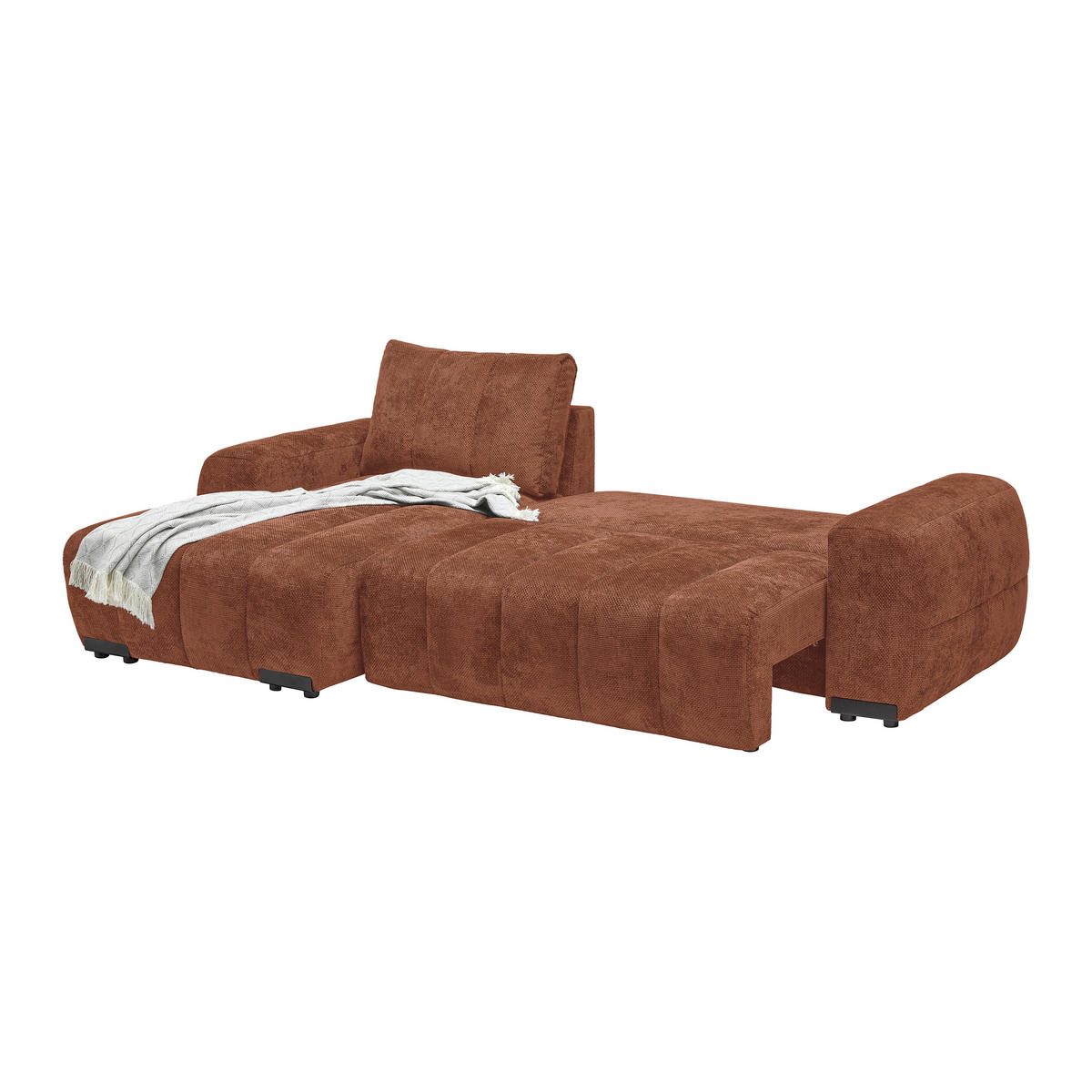 ECKSOFA Flachgewebe Terracotta  - Schwarz Hochglanz/Terracotta, Modern, Textil/Metall (166/93/273cm) - MID.YOU