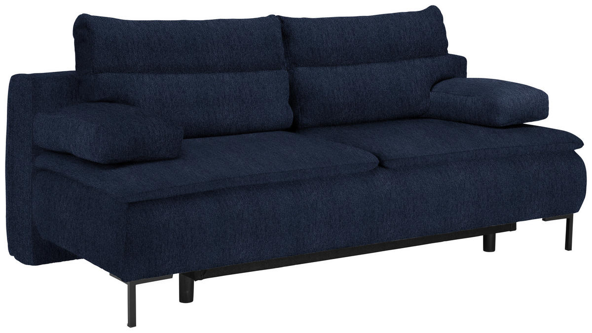 BOXSPRINGSOFA in Webstoff Dunkelblau  - Schwarz/Dunkelblau, Design, Textil/Metall (202/93/100cm) - Novel