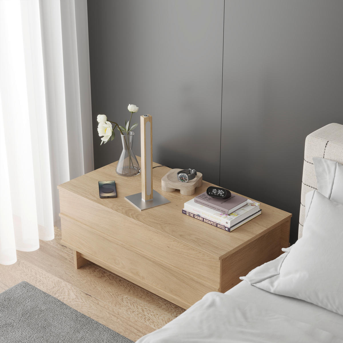 LED-TISCHLEUCHTE 15/40/15 cm   - Eichefarben/Nickelfarben, LIFESTYLE, Holz/Kunststoff (15/40/15cm) - Novel