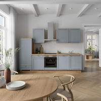 KÜCHENBLOCK Frame 300 cm  in Eichefarben, Blaugrau  - Edelstahlfarben/Eichefarben, MODERN, Holzwerkstoff/Metall (300cm) - Nobilia