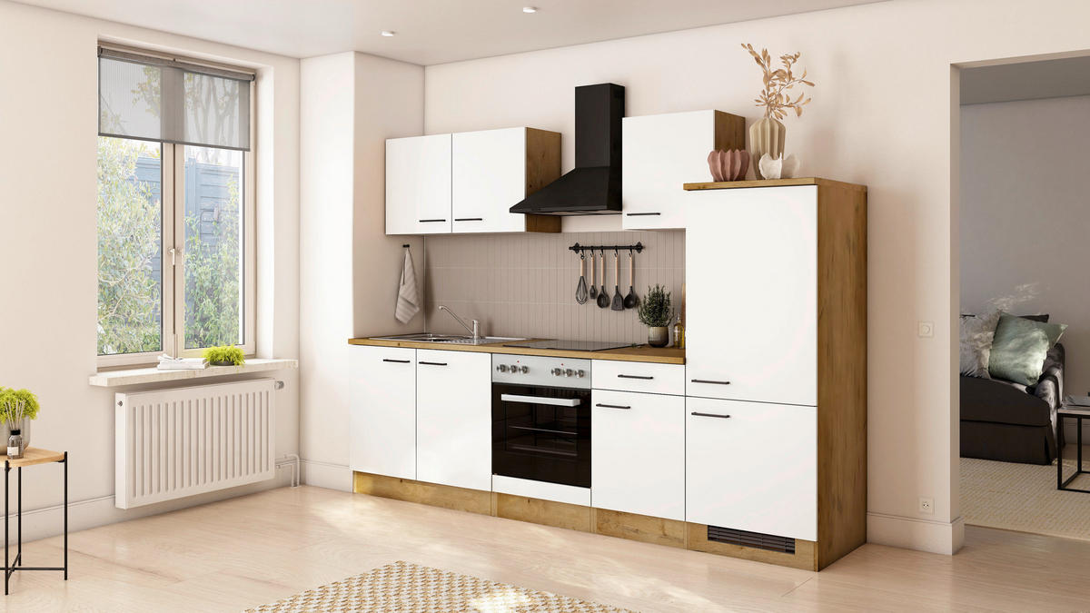 KÜCHENBLOCK 270 cm  in Eichefarben, Magnolie  - Eichefarben/Magnolie, Trend, Holzwerkstoff/Metall (270cm) - FlexWell