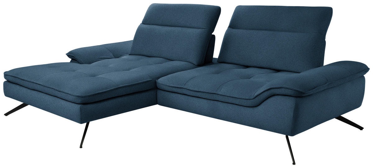 ECKSOFA in Chenille Blau  - Blau/Schwarz, Design, Textil/Metall (179-202/288cm) - Stylife