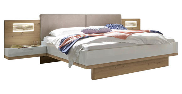 BETTANLAGE 180/200 cm in Weiß, Eichefarben, Beige - Eichefarben/Beige, KONVENTIONELL, Holz/Holzwerkstoff (180/200cm) - Xora