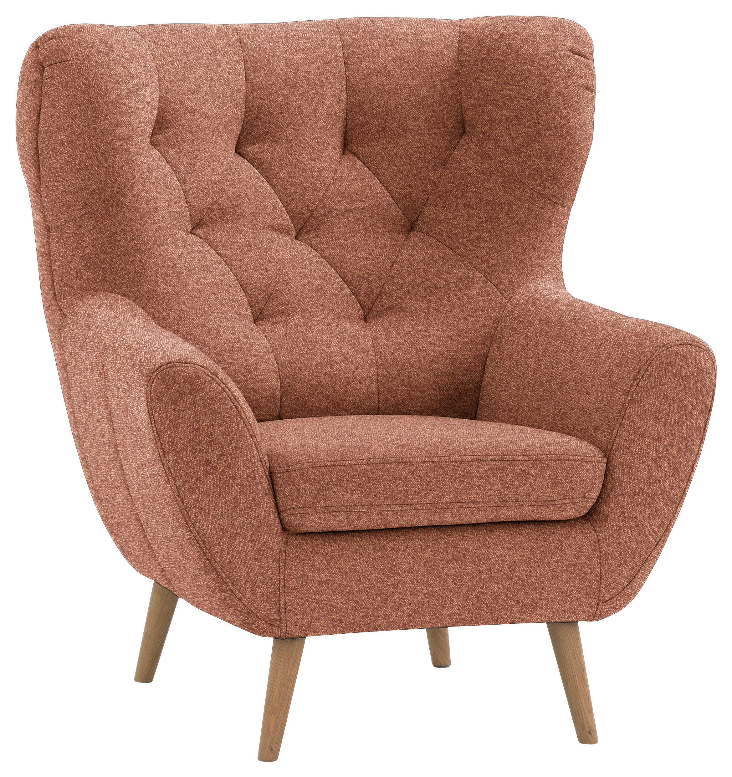 OHRENSESSEL in Flachgewebe Rostfarben  - Eichefarben/Rostfarben, Design, Holz/Textil (87/101/95cm) - Stylife