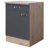 KÜCHENUNTERSCHRANK 60/85/60 cm  in Eiche San Remo, Dunkelgrau  - Edelstahlfarben/Dunkelgrau, MODERN, Holzwerkstoff/Metall (60/85/60cm) - FlexWell