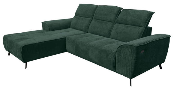 ECKSOFA Dunkelgrün Cord  - Dunkelgrün/Schwarz, KONVENTIONELL, Textil/Metall (196/290cm) - Carryhome