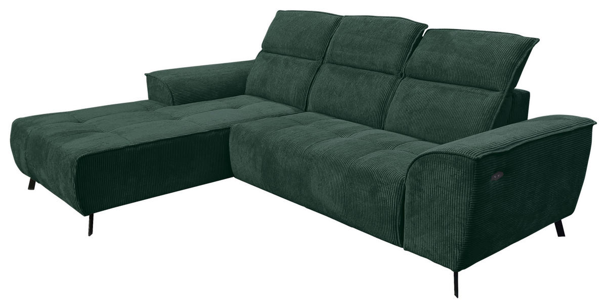 ECKSOFA Dunkelgrün Cord  - Dunkelgrün/Schwarz, KONVENTIONELL, Textil/Metall (196/290cm) - Carryhome