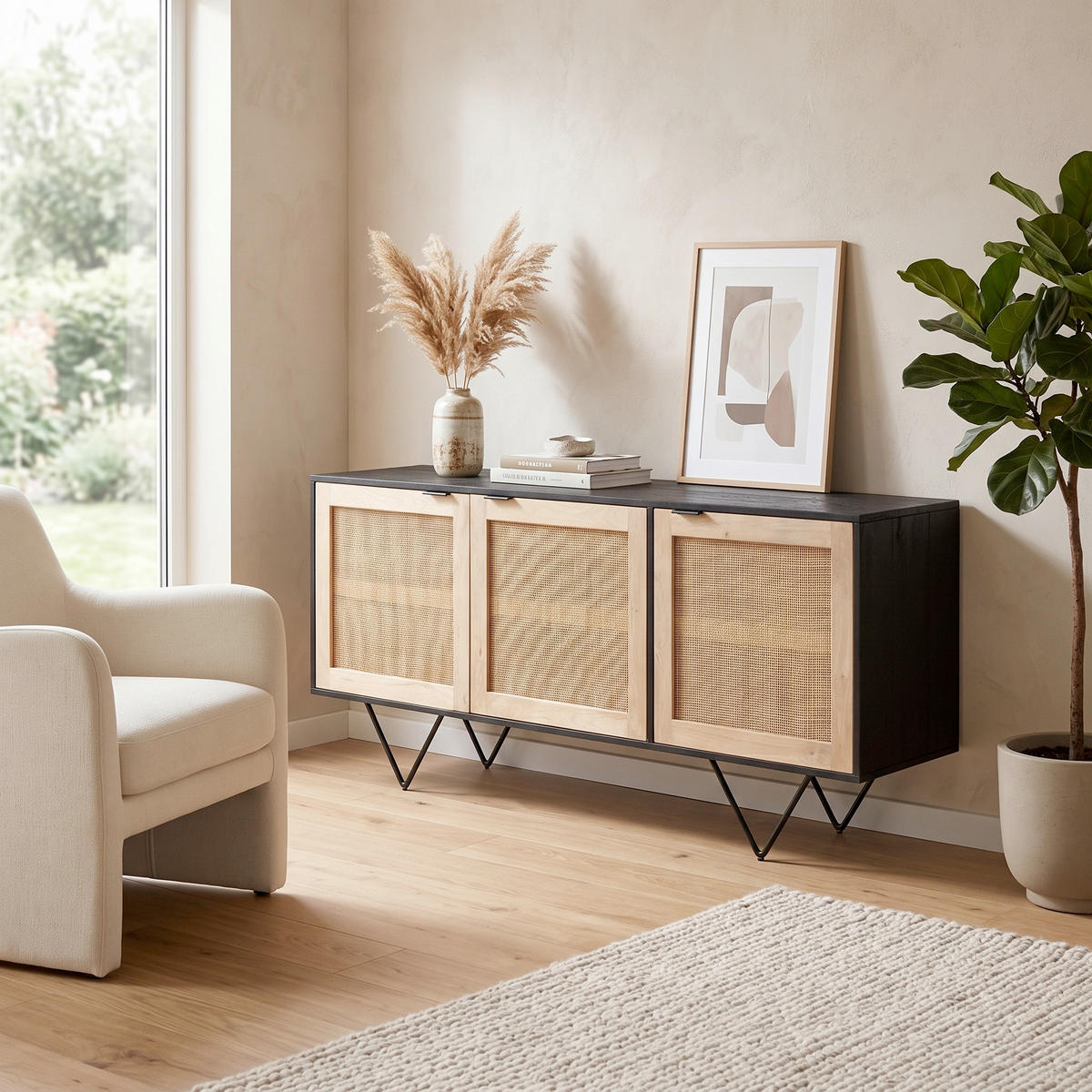 SIDEBOARD 175/75/45 cm  - Hellbraun/Schwarz, LIFESTYLE, Holz/Metall (175/75/45cm) - MID.YOU