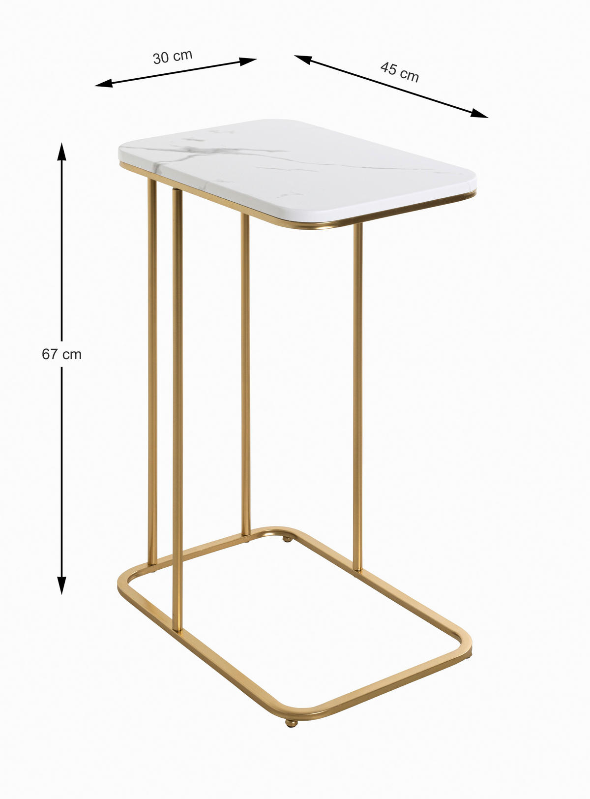 POMOĆNI STOČIĆ 45/67/30 cm   - bela/zlatna, Trendi, metal/pločasti materijal (45/67/30cm)