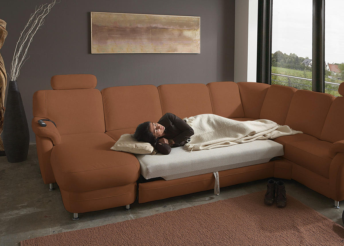 WOHNLANDSCHAFT Echtleder Cognac  - Cognac/Alufarben, Konventionell, Leder/Metall (165/329/239cm) - Beldomo Premium