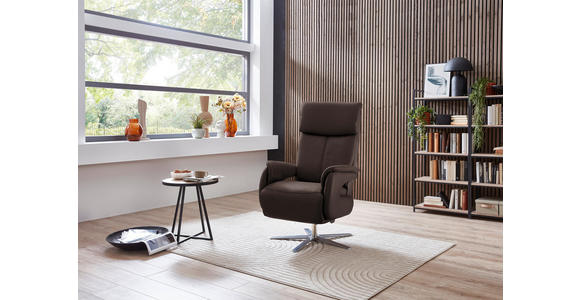 RELAXSESSEL in Leder Dunkelbraun - Edelstahlfarben/Dunkelbraun, Design, Leder/Metall (70/124/85cm) - Cantus