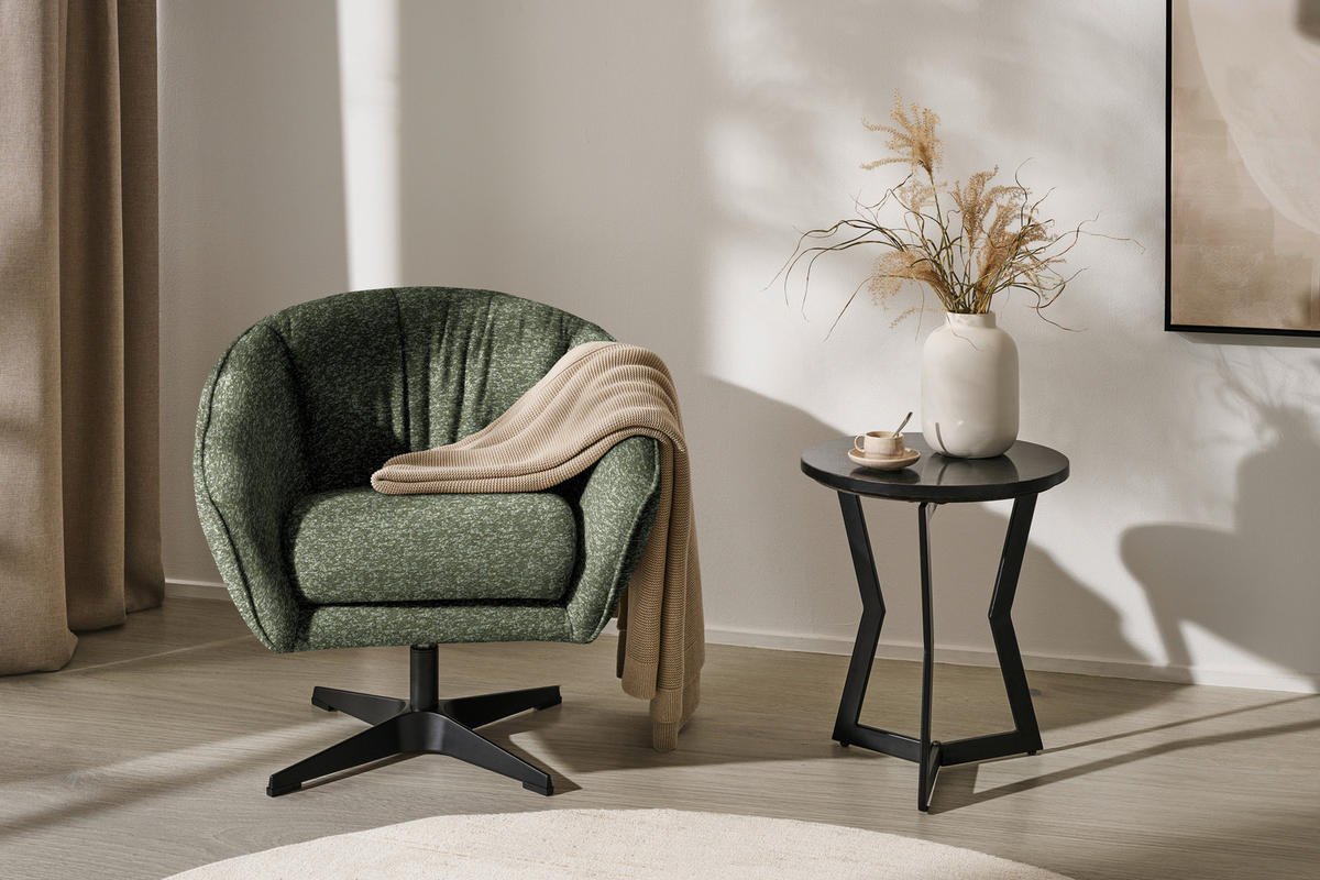 SESSEL in Bouclé Grün  - Schwarz/Grün, Design, Textil/Metall (80/78/80cm) - Stylife