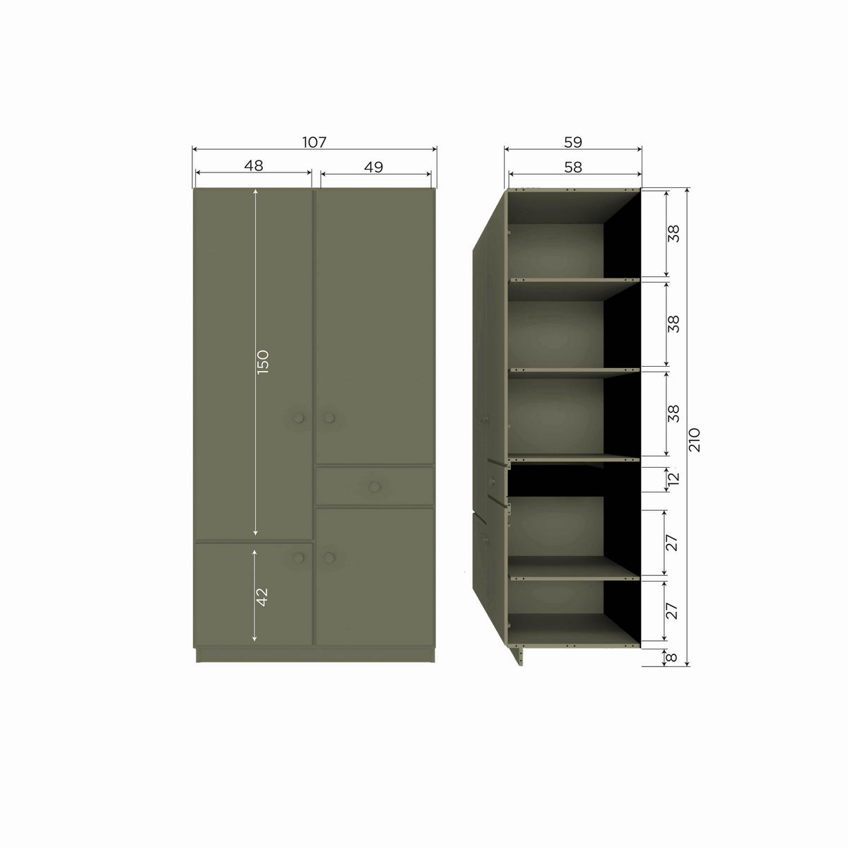 GARDEROBENSCHRANK Alfie  in 107/210/60 cm  - Waldgrün, Design, Holz (107/210/60cm) - Livetastic