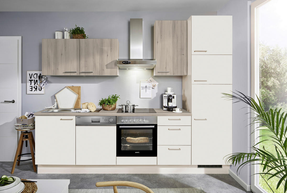 KÜCHENBLOCK 290 cm   in Magnolie, Tannenholzfarben  - Edelstahlfarben/Tannenholzfarben, KONVENTIONELL, Holzwerkstoff/Metall (290cm) - Xora