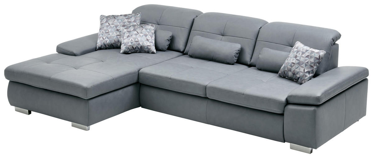 ECKSOFA in Echtleder Grau  - Alufarben/Grau, Design, Leder/Metall (195/309cm) - Beldomo Premium