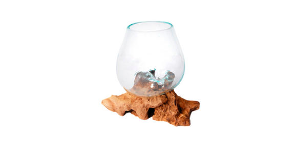 VASE 15 cm  - Klar/Transparent, Natur, Glas/Holz (12/15-16cm) - Ambia Home