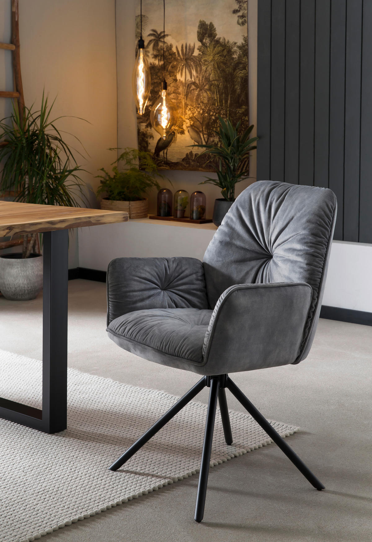 ARMLEHNSTUHL  in Samt, Velours  - Schwarz/Grau, MODERN, Textil/Metall (61/90/59cm) - Livetastic