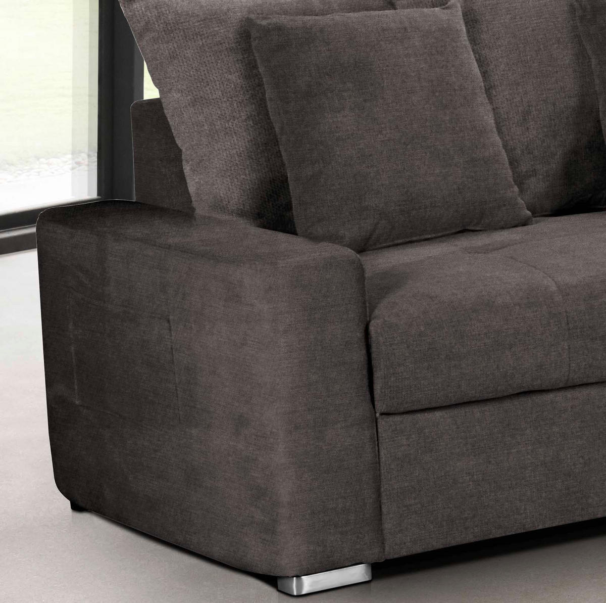 ECKSOFA in Mikrofaser Dunkelbraun  293/164 cm  - Dunkelbraun/Silberfarben, MODERN, Holz/Textil (293/164cm) - MID.YOU