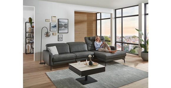 ECKSOFA Anthrazit Echtleder Kopfteilverstellung  - Anthrazit/Schwarz, Design, Leder/Metall (323/179cm) - Dieter Knoll