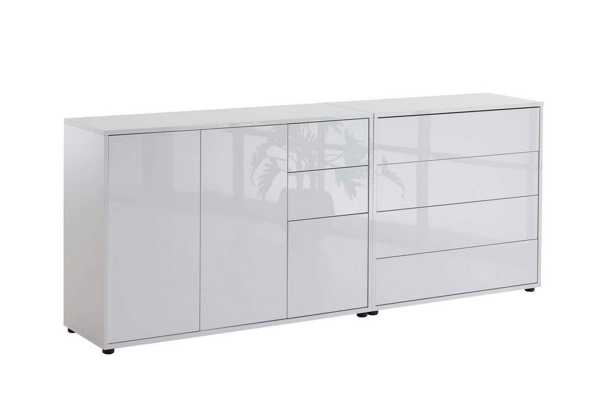 SIDEBOARD Mailand Set 9  in 184,5/73/33 cm  - Weiß Hochglanz/Schwarz, MODERN, Holzwerkstoff/Kunststoff (184,5/73/33cm) - MID.YOU