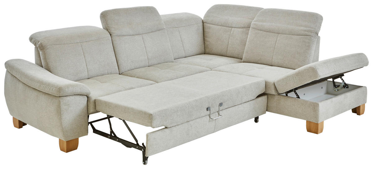 ECKSOFA in Flachgewebe Ecru  - Wildeiche/Ecru, Natur, Holz/Textil (301/243cm) - Voleo