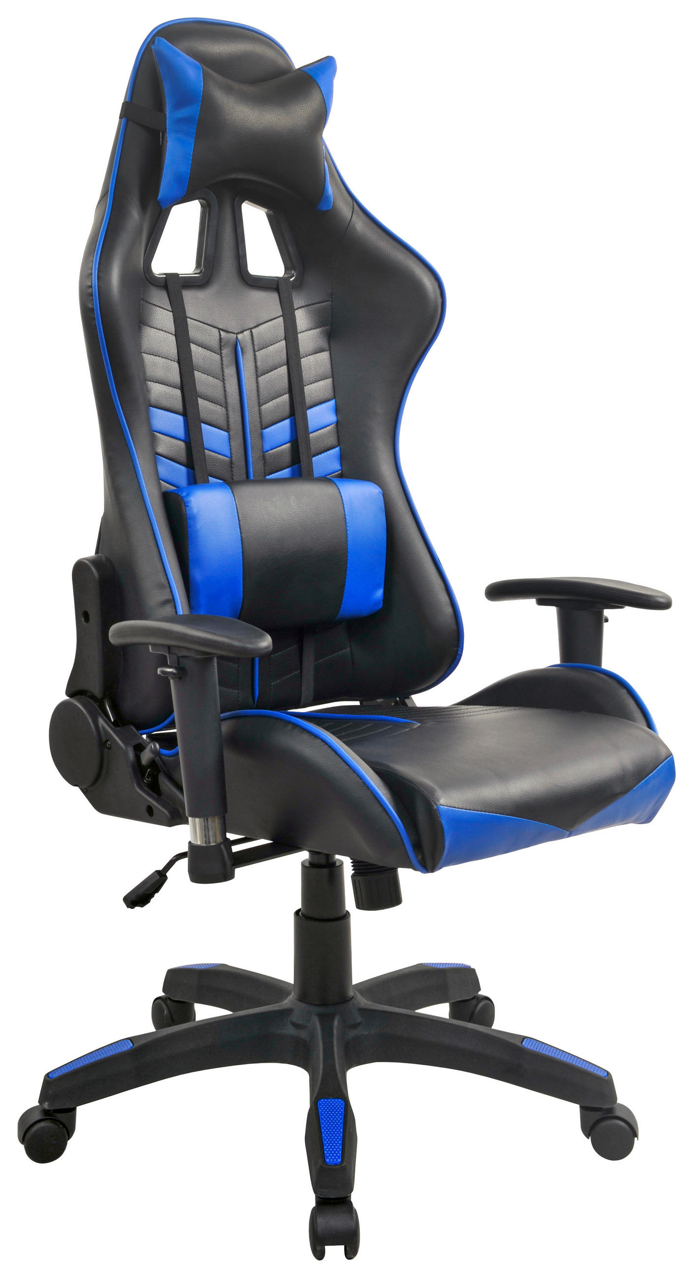 GAMINGSTOL  i läderimitation blå, svart  - blå/svart, Design, textil/plast (68,5/128-136/57cm) - Carryhome