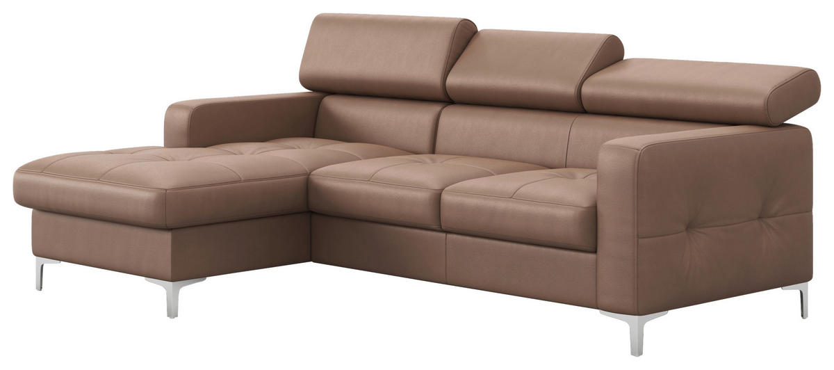 ECKSOFA in Echtleder Cappuccino  168/227 cm  - Chromfarben/Cappuccino, Design, Leder/Metall (168/227cm) - Livetastic