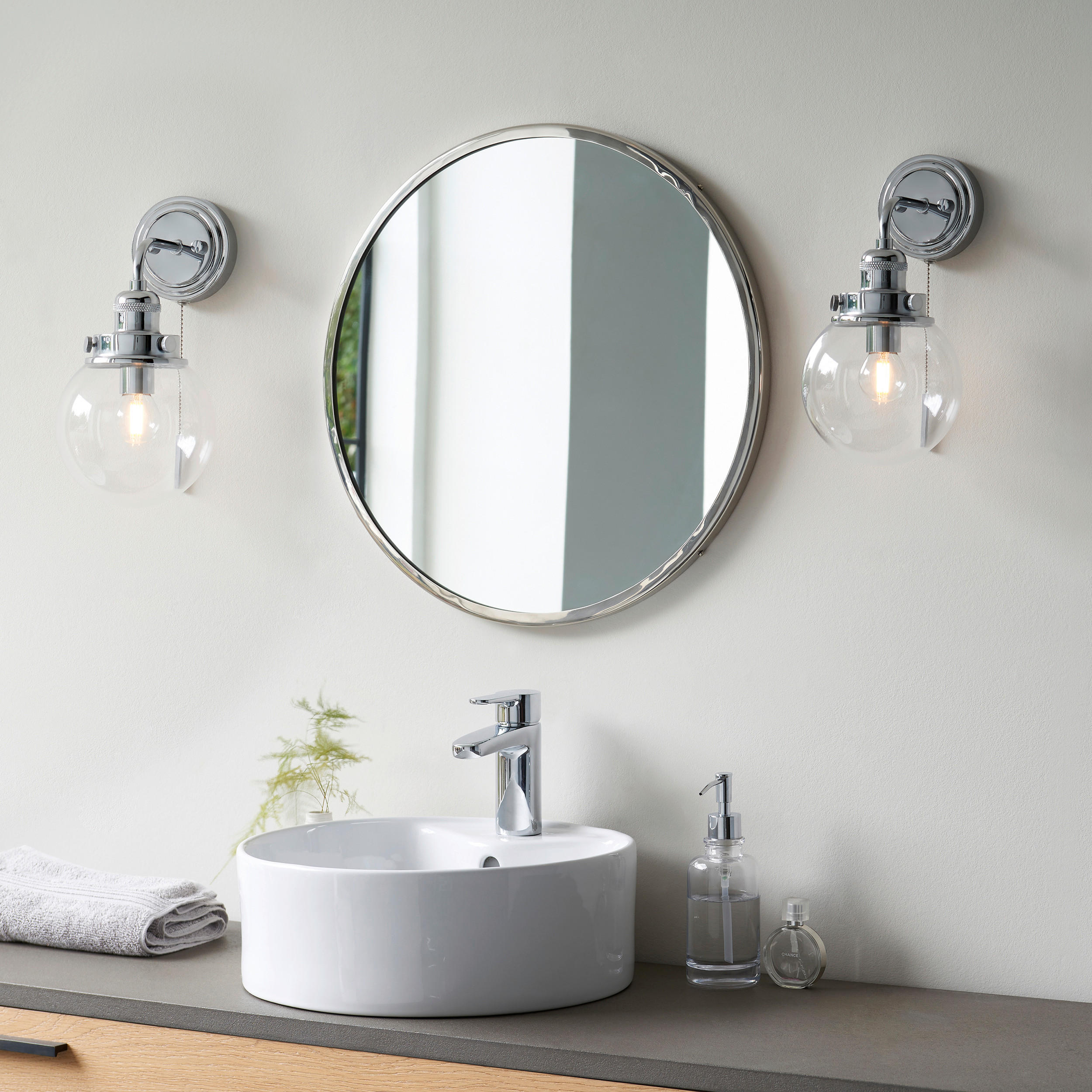BADEZIMMER-WANDLEUCHTE 15/29,8 cm   - Klar/Nickelfarben, KONVENTIONELL, Glas (15/29,8cm) - ENDON