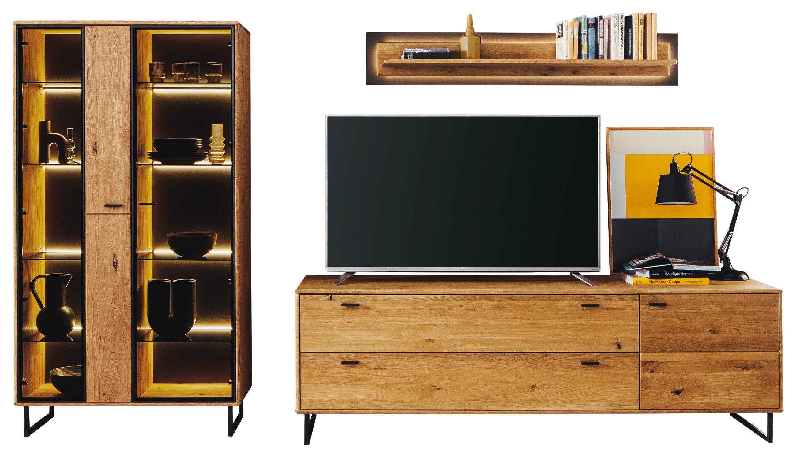 WOHNWAND  in Anthrazit, Wildeiche  319/186/50 cm  - Wildeiche/Anthrazit, Design, Glas/Holz (319/186/50cm) - MID.YOU