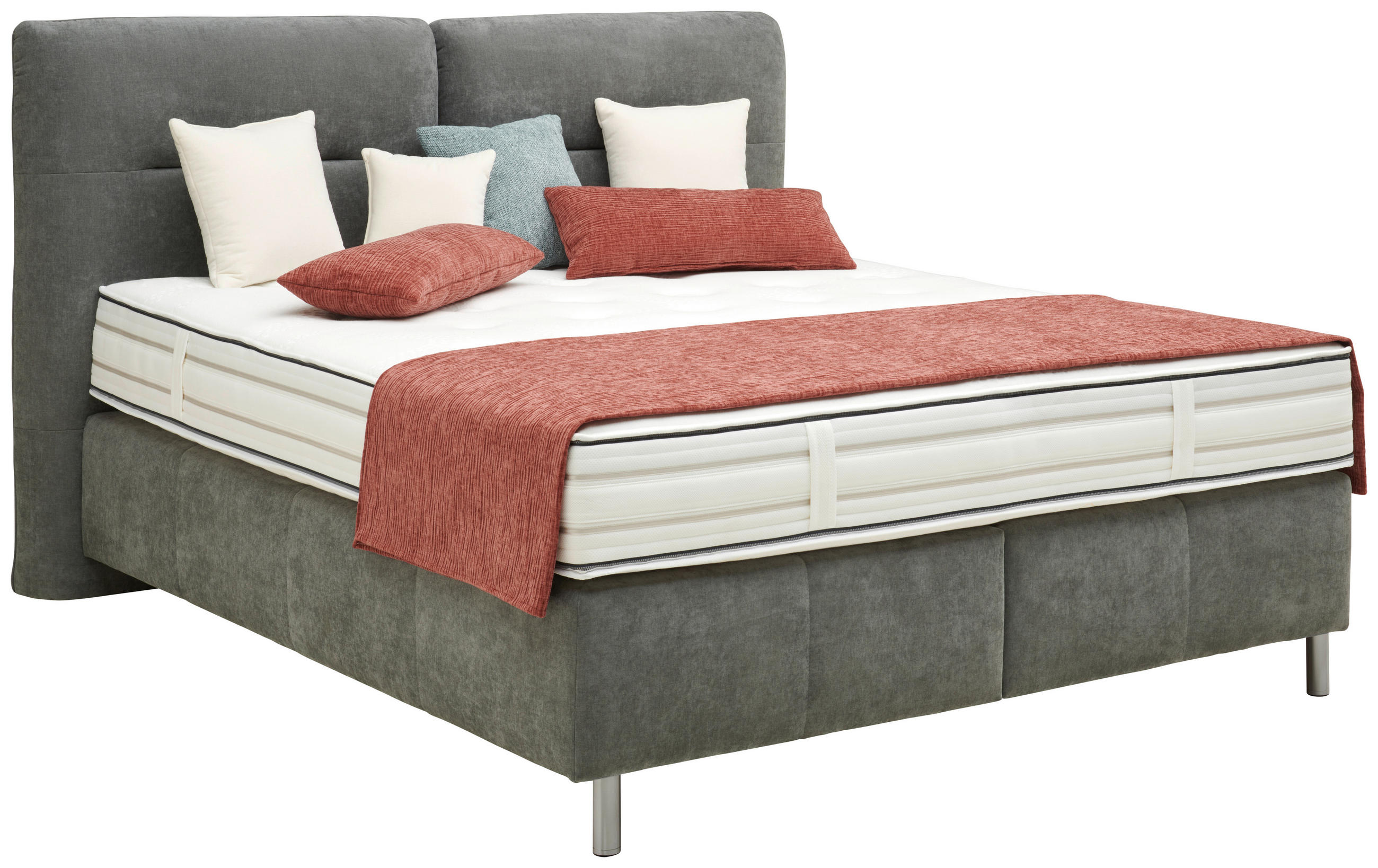 BOXSPRINGBETT 180/200 cm  in Dunkelgrau  - Dunkelgrau/Alufarben, Konventionell, Textil/Metall (180/200cm) - Dieter Knoll