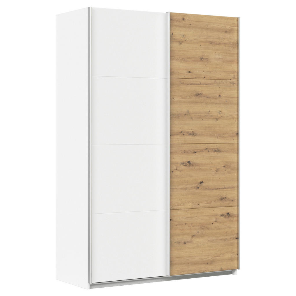 Schwebetürenschrank 136cm Feldkirch, Weiß/eiche