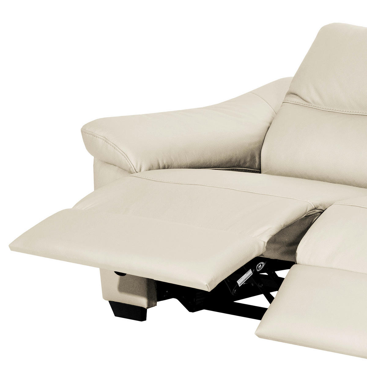 2,5-SITZER  in Echtleder Creme   - Creme/Schwarz, Design, Leder/Holz (214/97/97cm) - Livetastic