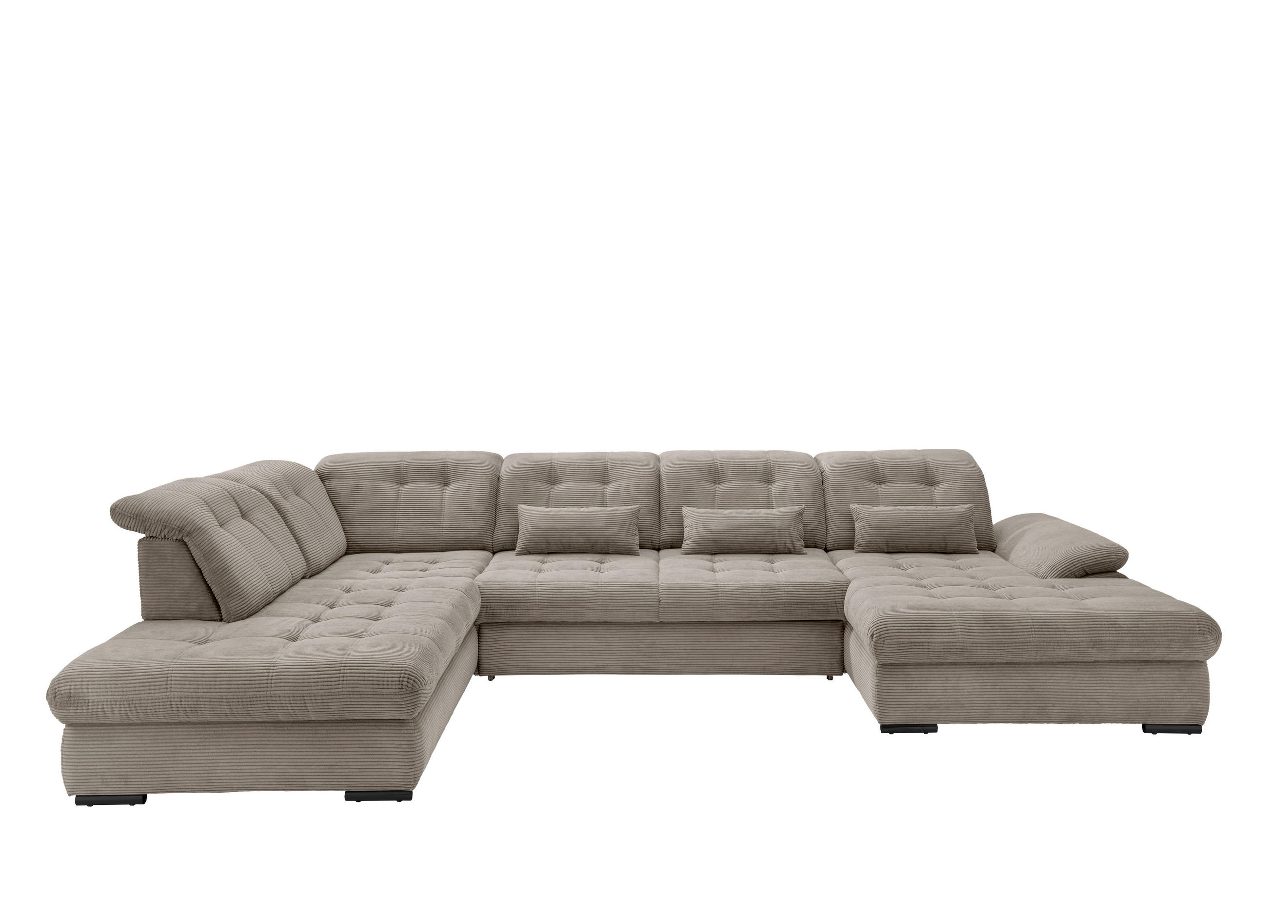 WOHNLANDSCHAFT in Cord Graubraun - Graubraun/Schwarz, MODERN, Textil/Metall (252/387/184cm) - Livetastic