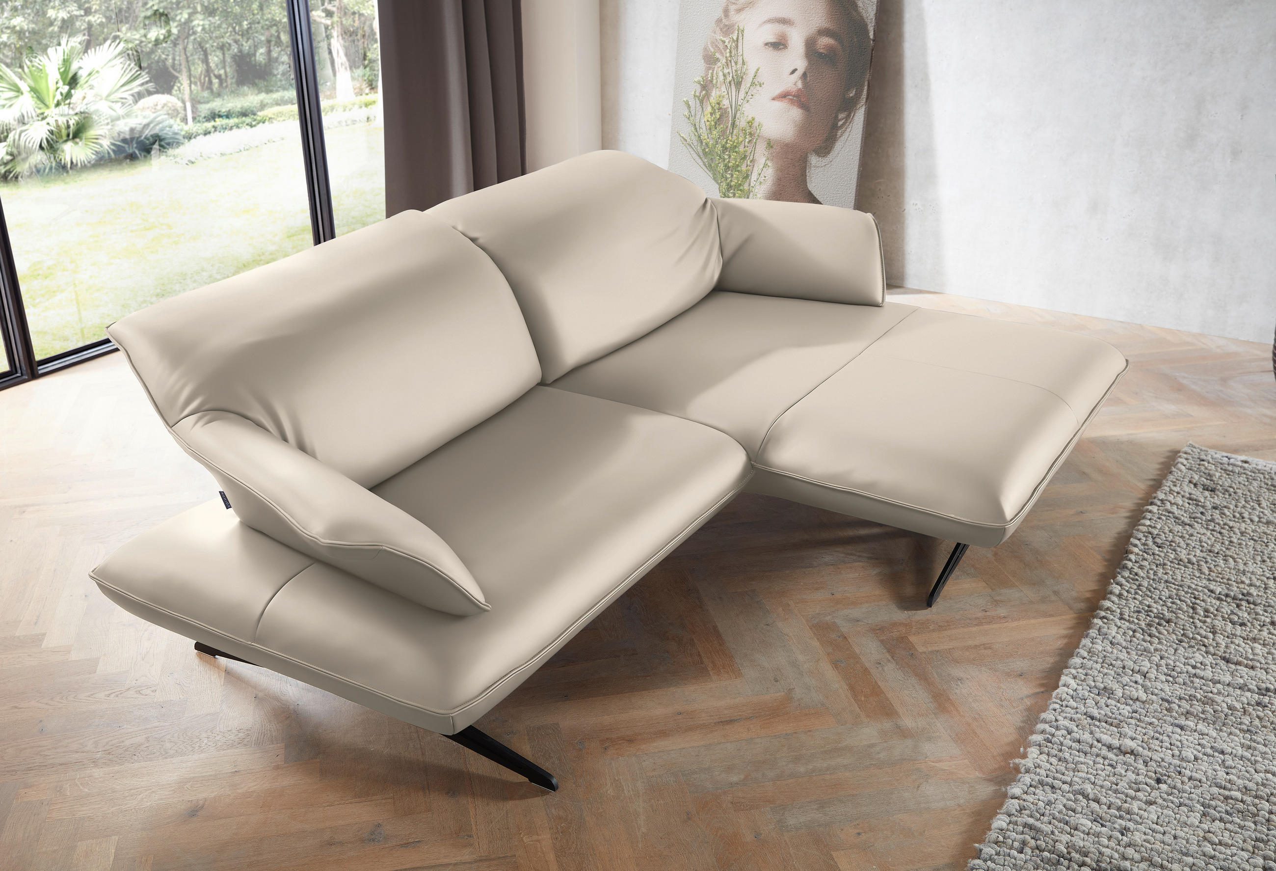 ECKSOFA in Echtleder Cappuccino  - Beige/Schwarz, Design, Leder/Metall (252/169cm) - Koinor
