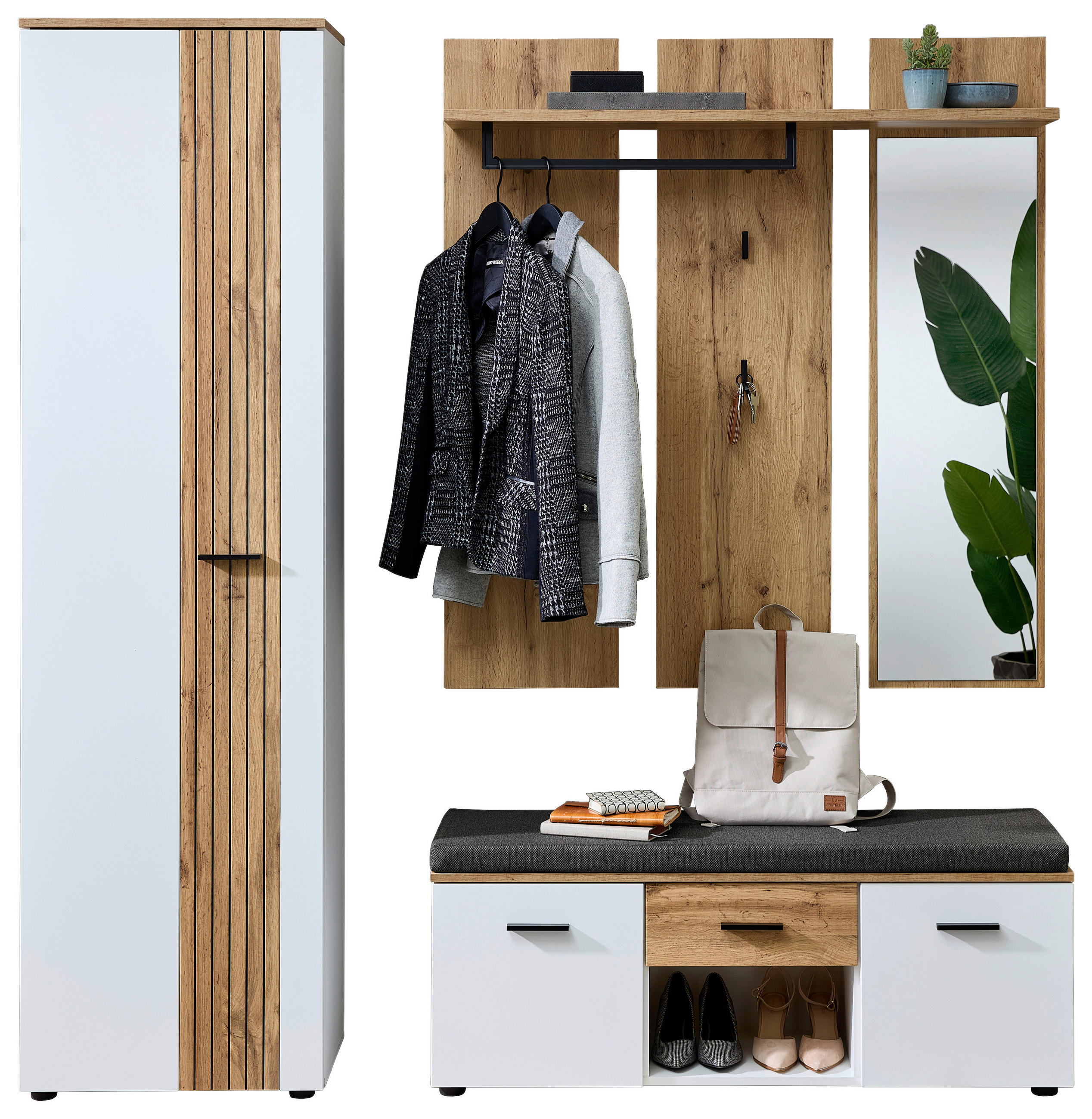 GARDEROBE 3-teilig  in 192/202/38 cm  - Eichefarben/Anthrazit, Basics, Glas/Holzwerkstoff (192/202/38cm) - Xora