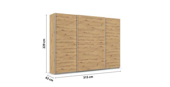 SCHWEBETÜRENSCHRANK  in Eiche Artisan  - Alufarben/Eiche Artisan, KONVENTIONELL, Holzwerkstoff/Metall (315/229/62cm) - Xora