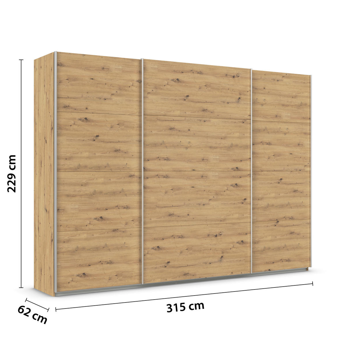 SCHWEBETÜRENSCHRANK  in Eiche Artisan  - Alufarben/Eiche Artisan, KONVENTIONELL, Holzwerkstoff/Metall (315/229/62cm) - Xora