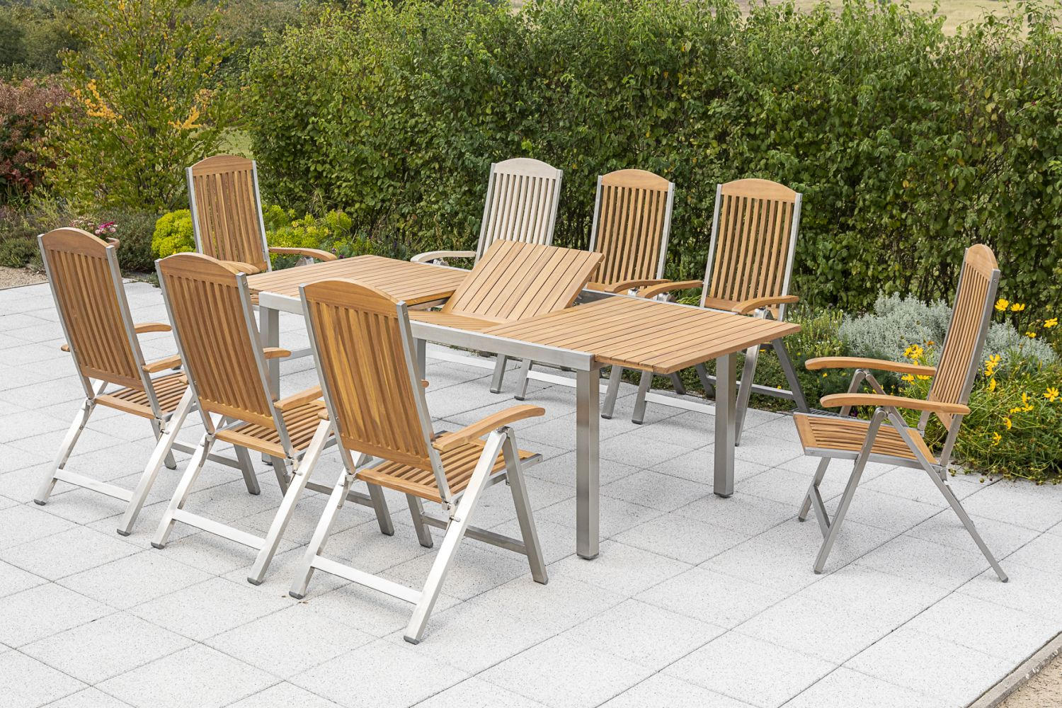GARTENTISCHGRUPPE Akazie Hartholz Edelstahl  - Silberfarben/Akaziefarben, KONVENTIONELL, Holz/Metall - Gardenson