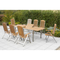 GARTENTISCHGRUPPE Akazie Hartholz Edelstahl  - Silberfarben/Akaziefarben, KONVENTIONELL, Holz/Metall - Gardenson