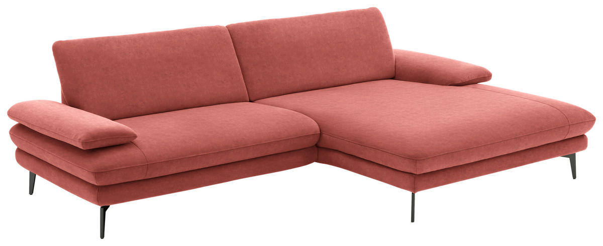 ECKSOFA in Velours Koralle  - Koralle/Schwarz, Design, Textil/Metall (284/184cm) - Dieter Knoll