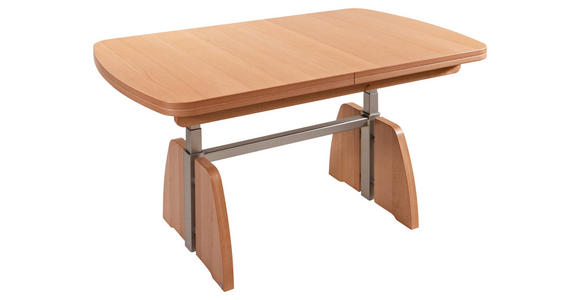 COUCHTISCH Buche furniert rechteckig Silberfarben, Buchefarben 125-245/75/55-74 cm  - Silberfarben/Buchefarben, KONVENTIONELL, Holz/Metall (125-245/75/55-74cm) - Venda