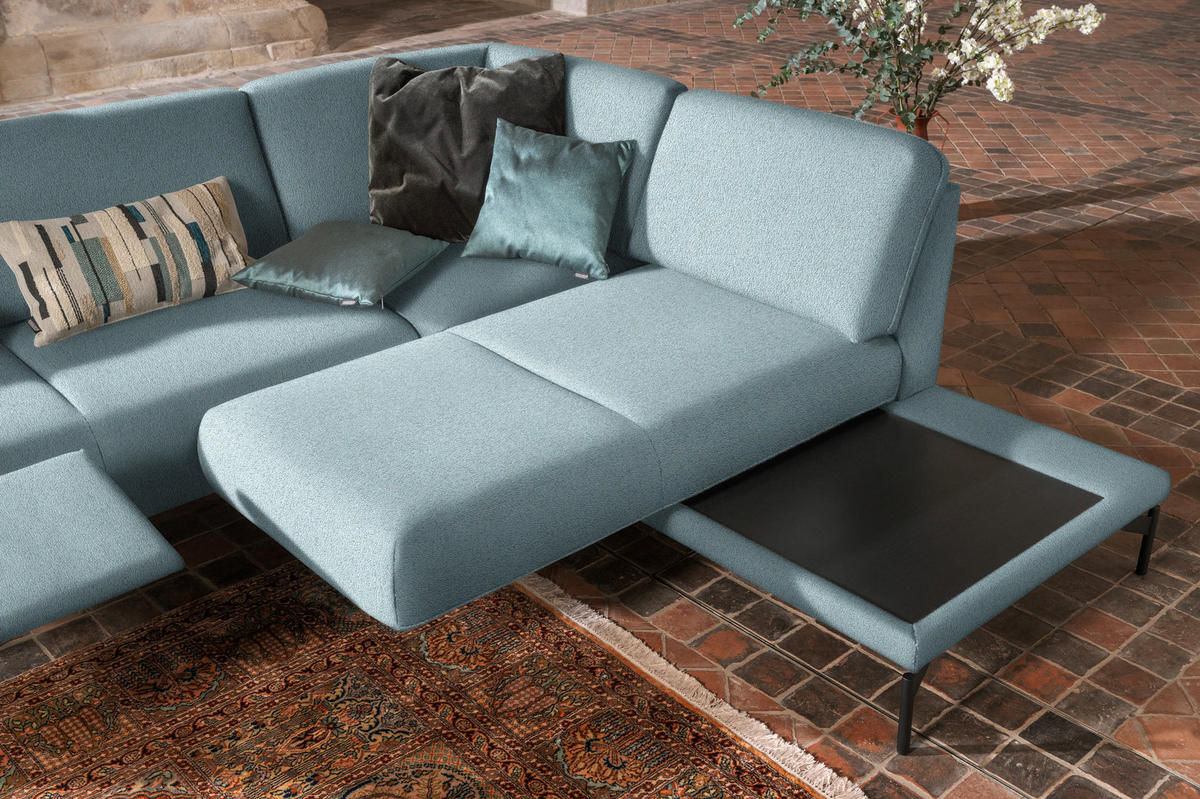ECKSOFA in Flachgewebe, Struktur Hellblau  254/230 cm  - Anthrazit/Hellblau, Design, Textil/Metall (254/230cm) - Johann Jakob