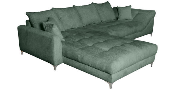 ECKSOFA  in Chenille Waldgrün  227/329 cm  - Waldgrün/Chromfarben, KONVENTIONELL, Textil/Metall (227/329cm) - Carryhome