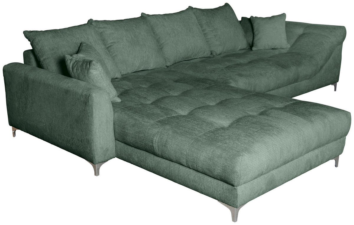 ECKSOFA Waldgrün Chenille  - Waldgrün/Chromfarben, KONVENTIONELL, Textil/Metall (227/329cm) - Carryhome