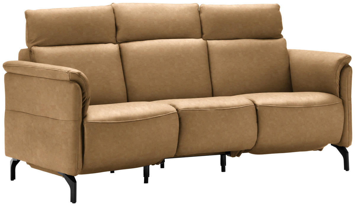 TRAPEZSOFA in Echtleder Honig, Hellbraun  - Hellbraun/Schwarz, KONVENTIONELL, Leder/Metall (221/103/95cm) - Dieter Knoll
