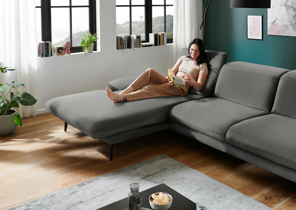 ECKSOFA in Chenille Grau  - Schwarz/Grau, Design, Textil/Metall (188/319cm) - Beldomo System
