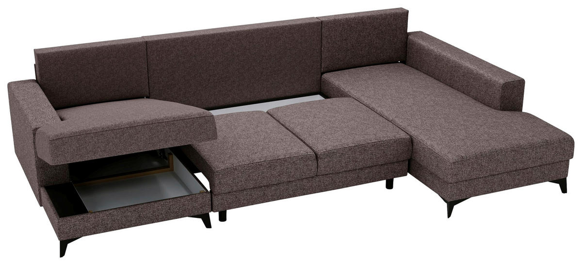 WOHNLANDSCHAFT in Flachgewebe Braun  - Schwarz/Braun, Design, Textil/Metall (156/339/190cm) - Livetastic