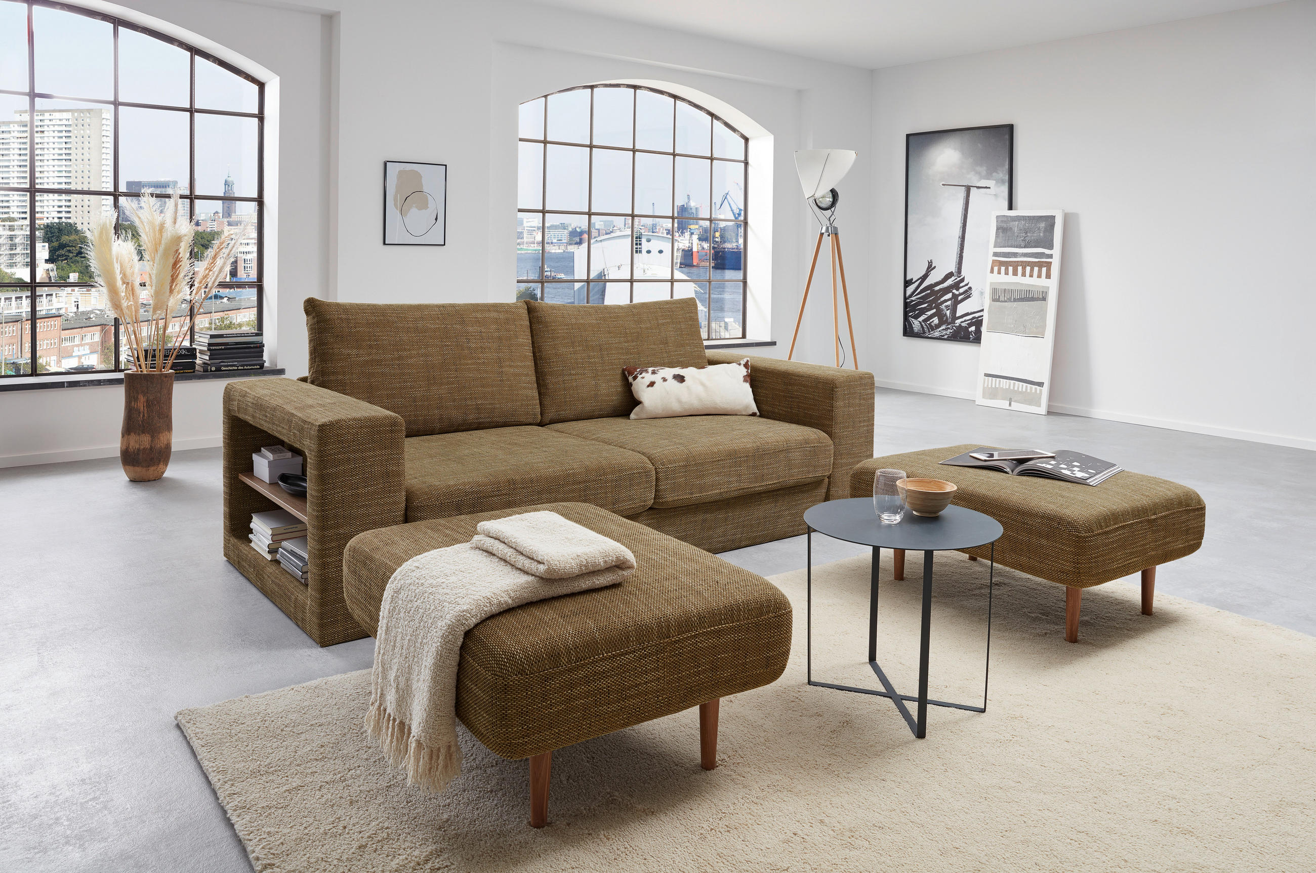 2,5-SITZER Webstoff Braun - Eichefarben/Braun, Design, Holz/Textil (192/96/107cm) - LOOKS by W.Joop